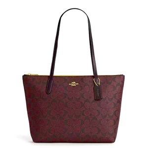 BRAND NEW Zip Top Tote In Signature Canvas COLOR: IM/OXBLOOD